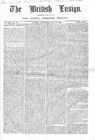 cover page of British Ensign published on May 13, 1863