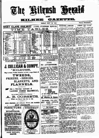 cover page of Kilrush Herald and Kilkee Gazette published on May 13, 1910