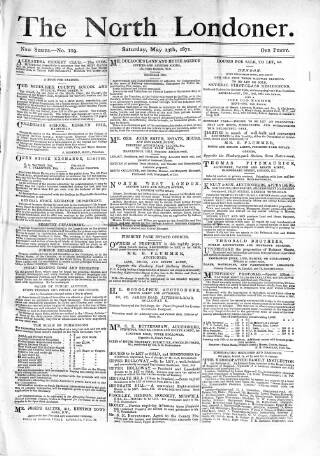 cover page of North Londoner published on May 13, 1871
