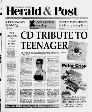 cover page of Wellingborough & Rushden Herald & Post published on May 13, 1999