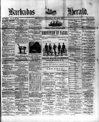 cover page of Barbados Herald published on May 13, 1886