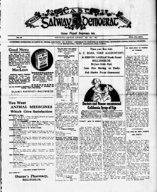 cover page of East Galway Democrat published on May 13, 1939