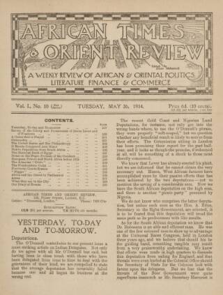 cover page of African Times and Orient Review published on May 26, 1914