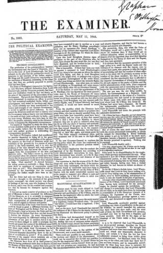 cover page of The Examiner published on May 11, 1844