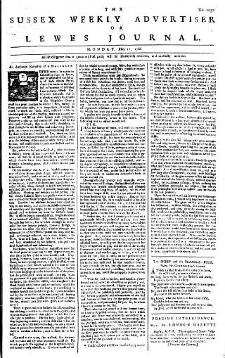 cover page of Sussex Advertiser published on May 12, 1766