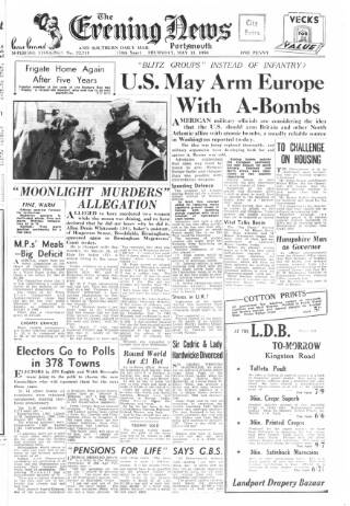 cover page of Portsmouth Evening News published on May 11, 1950