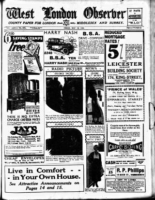 cover page of West London Observer published on May 12, 1933