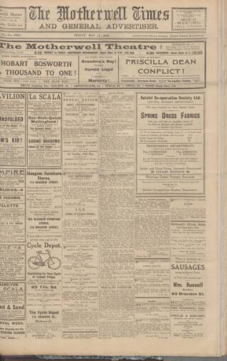 cover page of Motherwell Times published on May 11, 1923