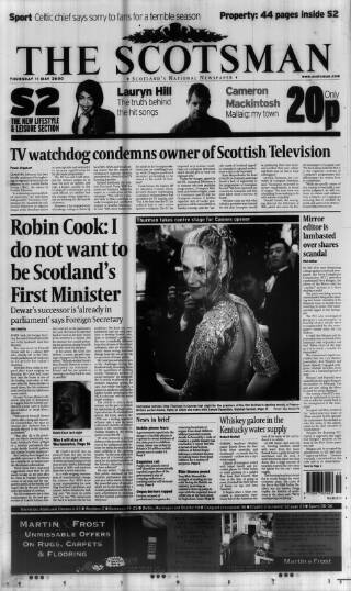 cover page of The Scotsman published on May 11, 2000