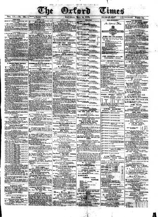 cover page of Oxford Times published on May 11, 1872
