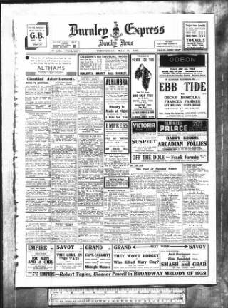 cover page of Burnley Express published on May 11, 1938