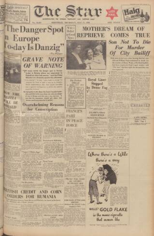 cover page of Sheffield Evening Telegraph published on May 11, 1939
