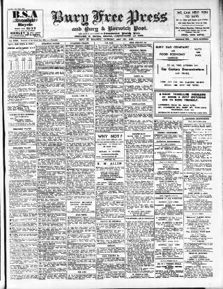 cover page of Bury Free Press published on May 11, 1940
