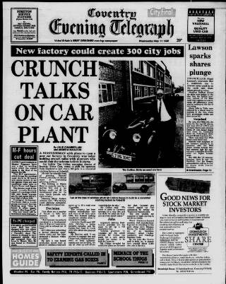 cover page of Coventry Evening Telegraph published on May 11, 1988