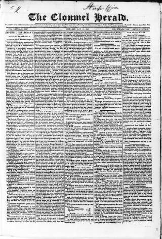 cover page of Clonmel Herald published on May 12, 1838