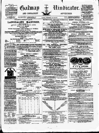 cover page of Galway Vindicator, and Connaught Advertiser published on May 12, 1875
