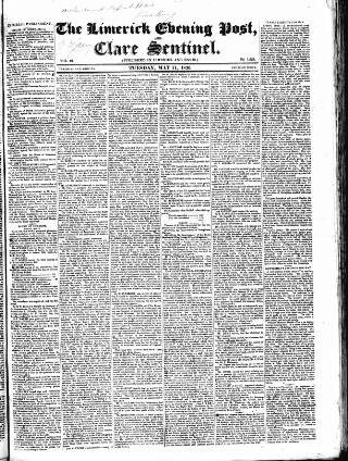 cover page of Limerick Evening Post published on May 11, 1830
