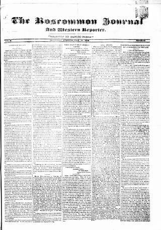 cover page of Roscommon Journal, and Western Impartial Reporter published on May 12, 1838