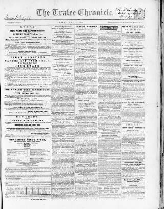 cover page of Tralee Chronicle published on May 11, 1855