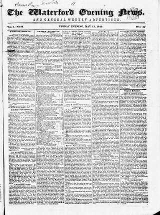 cover page of Waterford News published on May 11, 1849