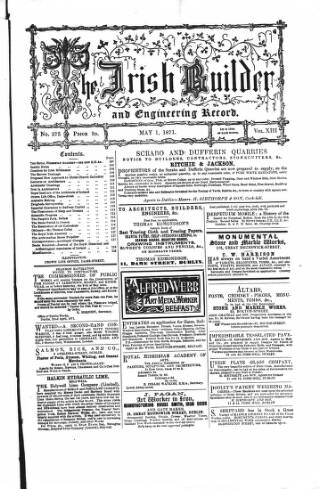 cover page of The Dublin Builder published on May 1, 1871