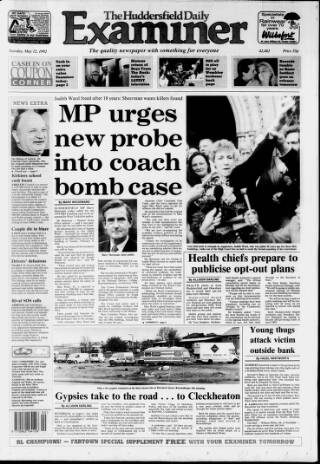 cover page of Huddersfield Daily Examiner published on May 12, 1992