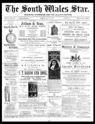 cover page of South Wales Star published on May 12, 1893