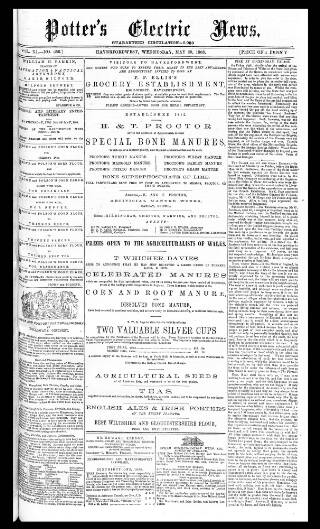 cover page of Potter's Electric News published on May 20, 1868