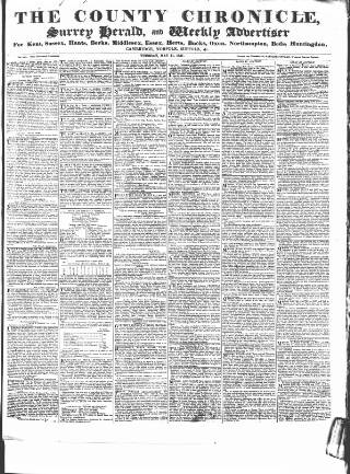 cover page of County Chronicle, Surrey Herald and Weekly Advertiser for Kent published on May 11, 1841