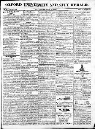 cover page of Oxford University and City Herald published on May 12, 1821