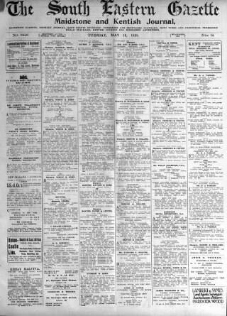 cover page of South Eastern Gazette published on May 11, 1915