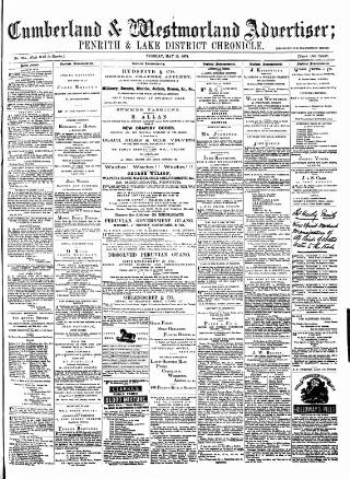 cover page of Cumberland and Westmorland Advertiser, and Penrith Literary Chronicle published on May 12, 1874