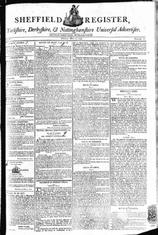 cover page of Sheffield Register published on May 11, 1792