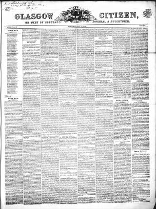 cover page of Glasgow Citizen published on May 11, 1844