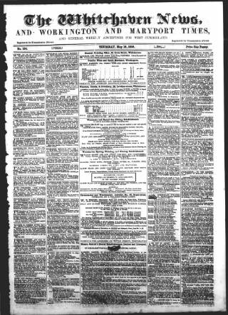 cover page of Whitehaven News published on May 12, 1859