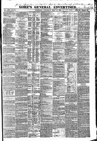 cover page of Gore's Liverpool General Advertiser published on May 11, 1865