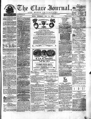 cover page of Clare Journal, and Ennis Advertiser published on May 11, 1871