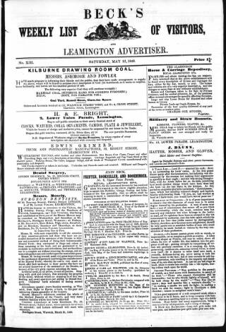 cover page of Leamington Advertiser, and Beck's List of Visitors published on May 12, 1849