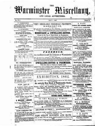 cover page of Warminster Miscellany, and Local Advertiser published on May 1, 1862