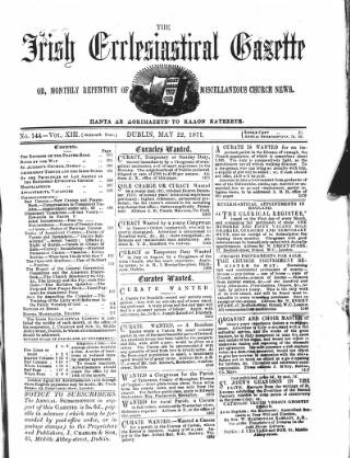 cover page of Irish Ecclesiastical Gazette published on May 22, 1871