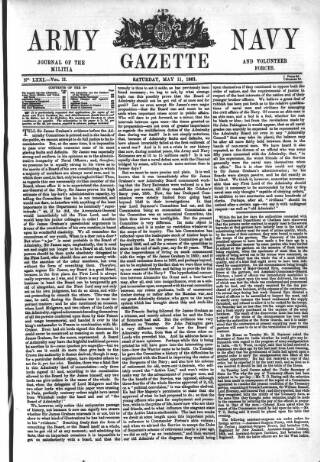 cover page of Army and Navy Gazette published on May 11, 1861