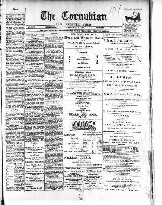 cover page of Cornubian and Redruth Times published on May 12, 1899