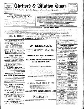 cover page of Thetford & Watton Times published on May 12, 1894