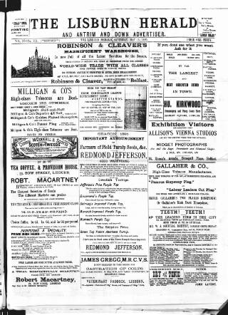 cover page of Lisburn Herald and Antrim and Down Advertiser published on May 11, 1895