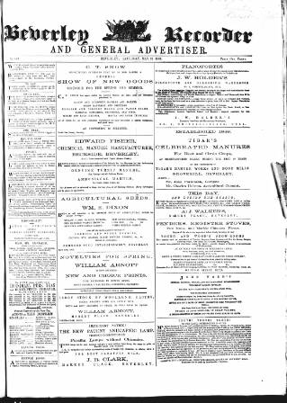 cover page of Beverley and East Riding Recorder published on May 11, 1867