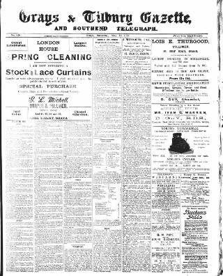 cover page of Grays & Tilbury Gazette, and Southend Telegraph published on May 12, 1900