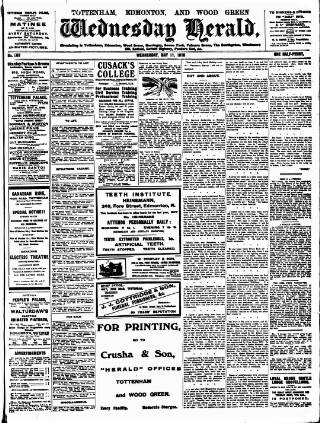 cover page of Tottenham and Edmonton Weekly Herald published on May 11, 1910