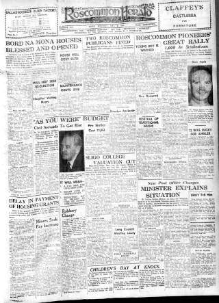 cover page of Roscommon Herald published on May 9, 1953