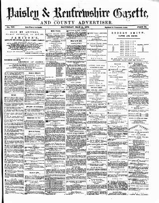 cover page of Paisley & Renfrewshire Gazette published on May 11, 1878
