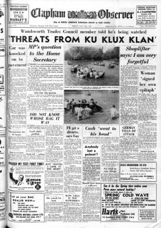 cover page of Clapham Observer published on May 15, 1959